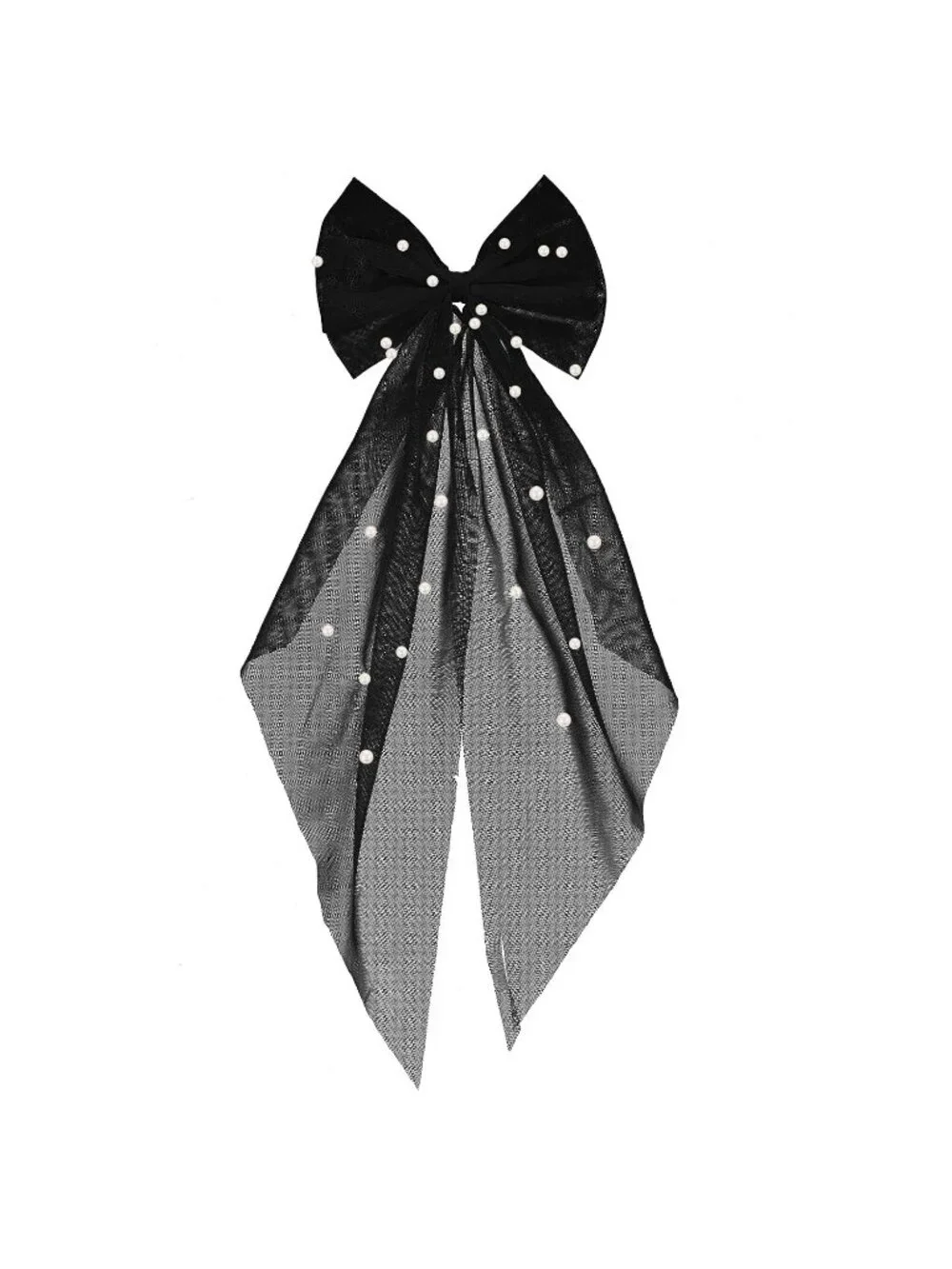 Women's Black Bridal Pearl Bridesmaid Barrette Hair SOLID Fantasy Bow Veil